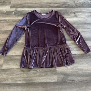 Les Amis Women's Large Tunic Top Purple Polyester Blend Velvet Ruffle Shimmer